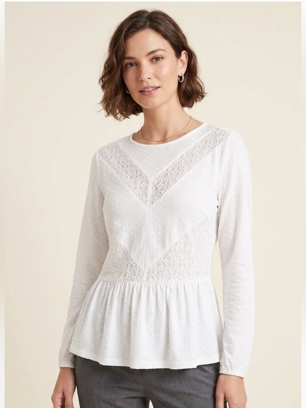 Cute Knit Dot and Lace Top